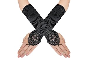 Emperoch 1Pair Fingerless Long Gloves for Women, 14 Inch Stretchy Fingerless Lace Gloves, Floral Lace Long Arm Sleeves