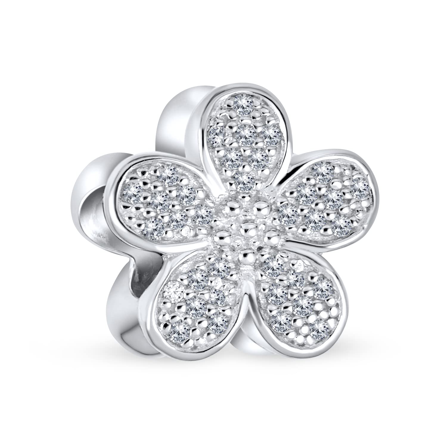 Sparkling Clear CZ Pave OF Flower Shape Daisy Charm Bead For Women Teens .925 Sterling Silver For European Bracelet