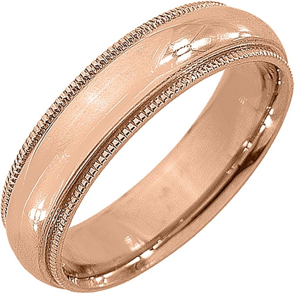 14K Rose Gold Mens Wedding Band 5mm High Gloss Milgrain Comfort Fit