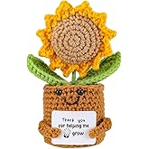 Chuchoter Appreciation Gifts for Teacher,Thank You for Helping me Grow, Positive bee Sunflower Doll Crochet Plant with Card for Teacher Boss Coworkers(Sunflower)