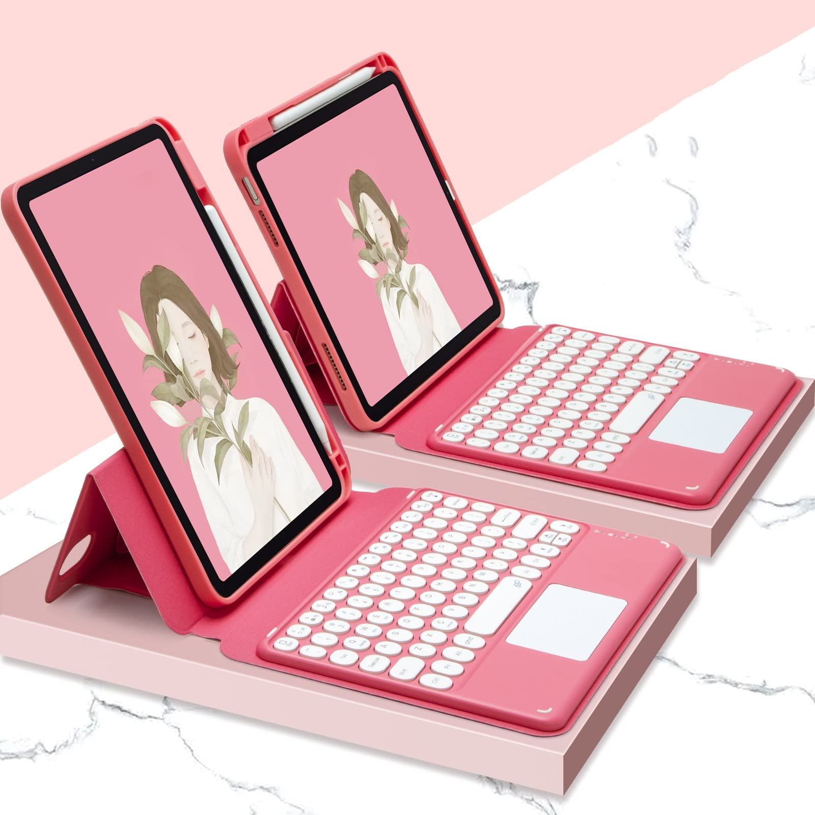 HENGHUI Magnetic Keyboard Case for iPad 11th Gen 11" (A16, 2025)/ iPad 10th Generation 2022 10.9" Touchpad Color Keyboard Clear Case Support Portrait Mode (Dark Pink)