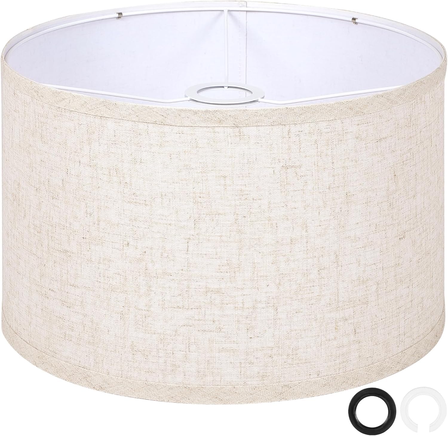 OUTON Beige Large Drum Lamp Shades for Floor Lamps, 16" Top x16 Bottom x 9" High, Easy to Assemble, Floor Lamps & Torchieres, Replacement Linen Lampshades for Bedside Lamp (1.65" Spider)