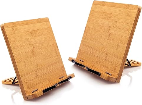 Amazon Com Bamboo Book Stand Cookbook Holder Desk Reading With 5 Adjustable Height Portable And Foldable Bookstands For Textbook Recipe Magazine Music Book Laptop Tablet Paper Page By Pipishell 2 Pack Office Products