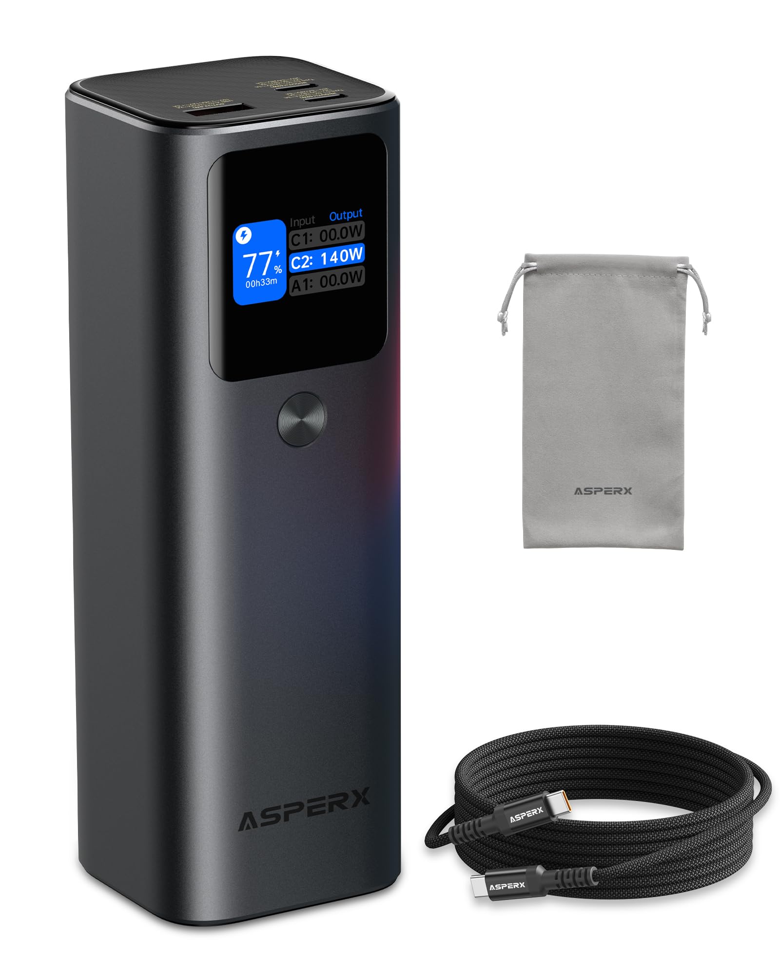 AsperX Laptop Power Bank, 27,600mAh 162.5W Aluminum Unibody PD3.1 Fast Charging Portable Charger Power Bank, 99.36Wh Battery Bank for MacBook Pro/Air/iPhone 16/iPad/S25 Ultra/Dell/HP (Flight-Approved)