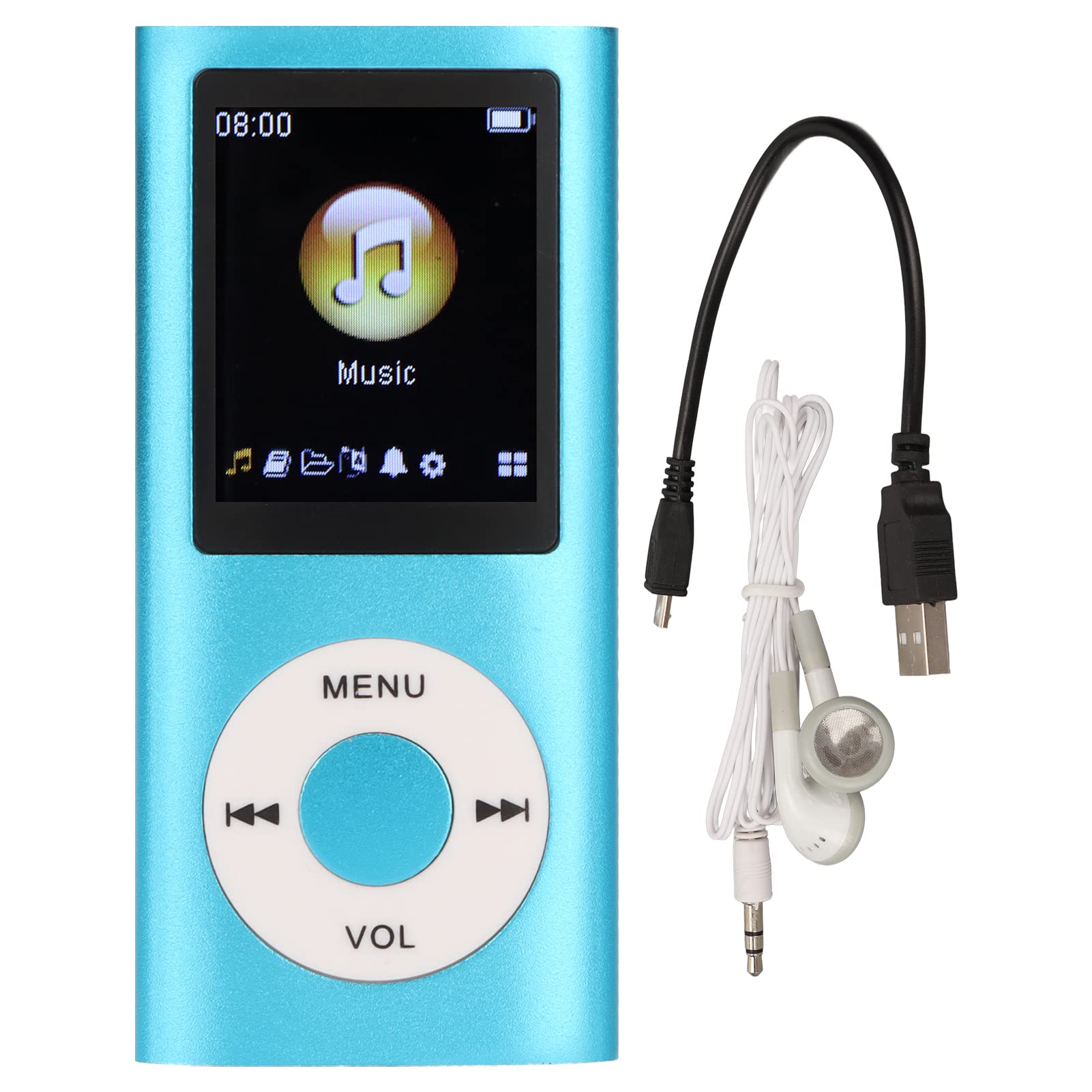 MP3 Player Portable HiFi Sound Voice Recorder 1.8 Inch LCD Screen Slim Multifunctional Lossless for Kids Hiking Sports Traveling Blue