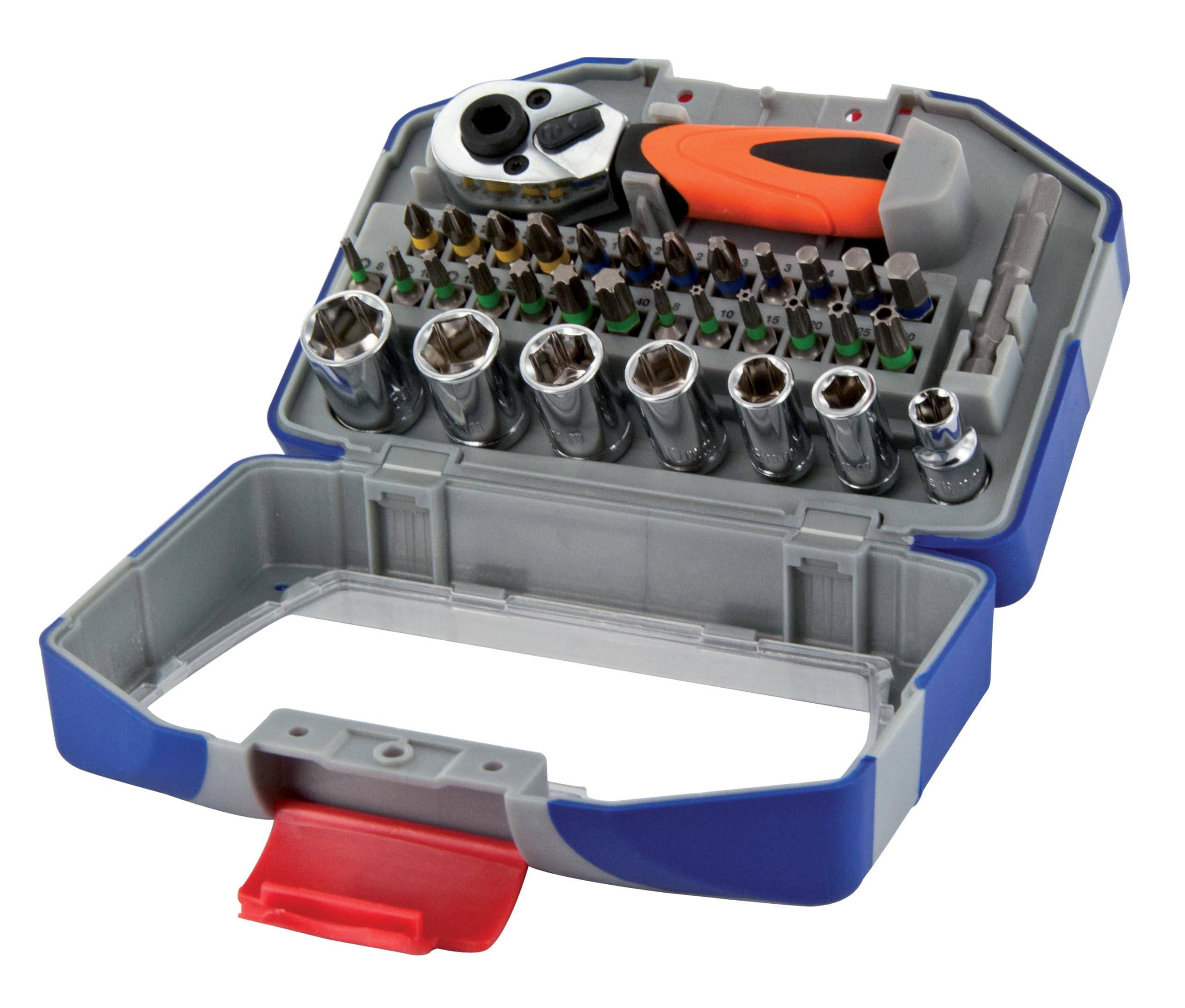 Tivoly - Set of 34 Twist Bits + Sockets + Ratchet Handle and Socket Adapter - Performance Screw Bits for Easy Use