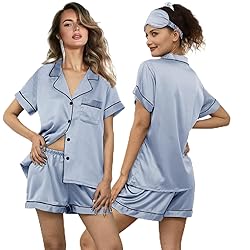 WJing Yi Jia 5Pcs Womens Soft Satin Pajama Set