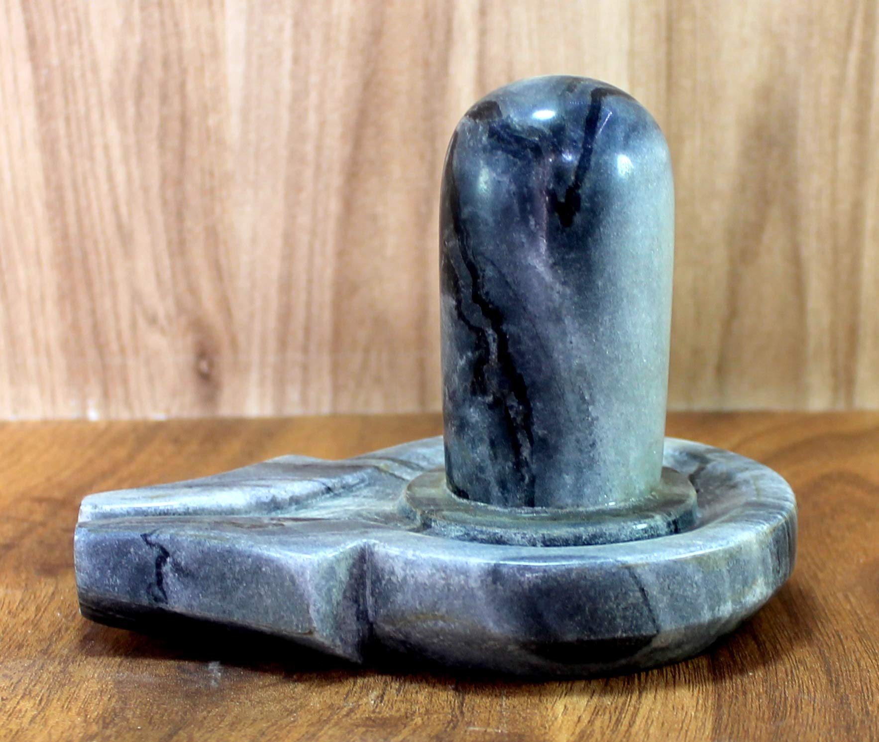 KLEO Marble Stone Shiva Lingam Shiv Ling Idol Murti Statue - 4.25" Inches - Grey/Black