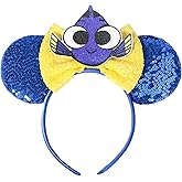 CANMIL Mouse Ears Headband, Sparkle Bow Headband for Women Girls Boys, Sequin Hair Beauty Accessories (Blue Ears)