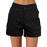 luvamia Cargo Shorts for Women Casual Summer High Waisted Chino Shorts Ribbed Elastic Waist Utility Pockets Comfy Shorts