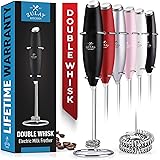 Zulay Double Whisk Milk Frother Handheld Mixer - High Powered Frother For Coffee With Improved Motor - Milk Frother Electric