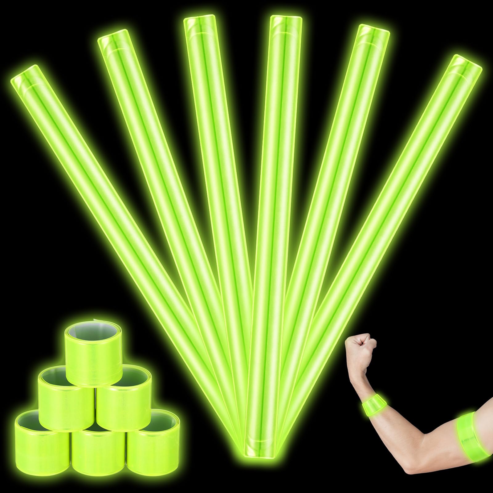 Sinmoe 6 Pcs Reflective Bands Snap Bracelets 15.75 Inch Ankle Armbands Reflective Strips Safety Wristbands High Visibility Snap Band for Cycling Running Jogging Hiking(Yellow)