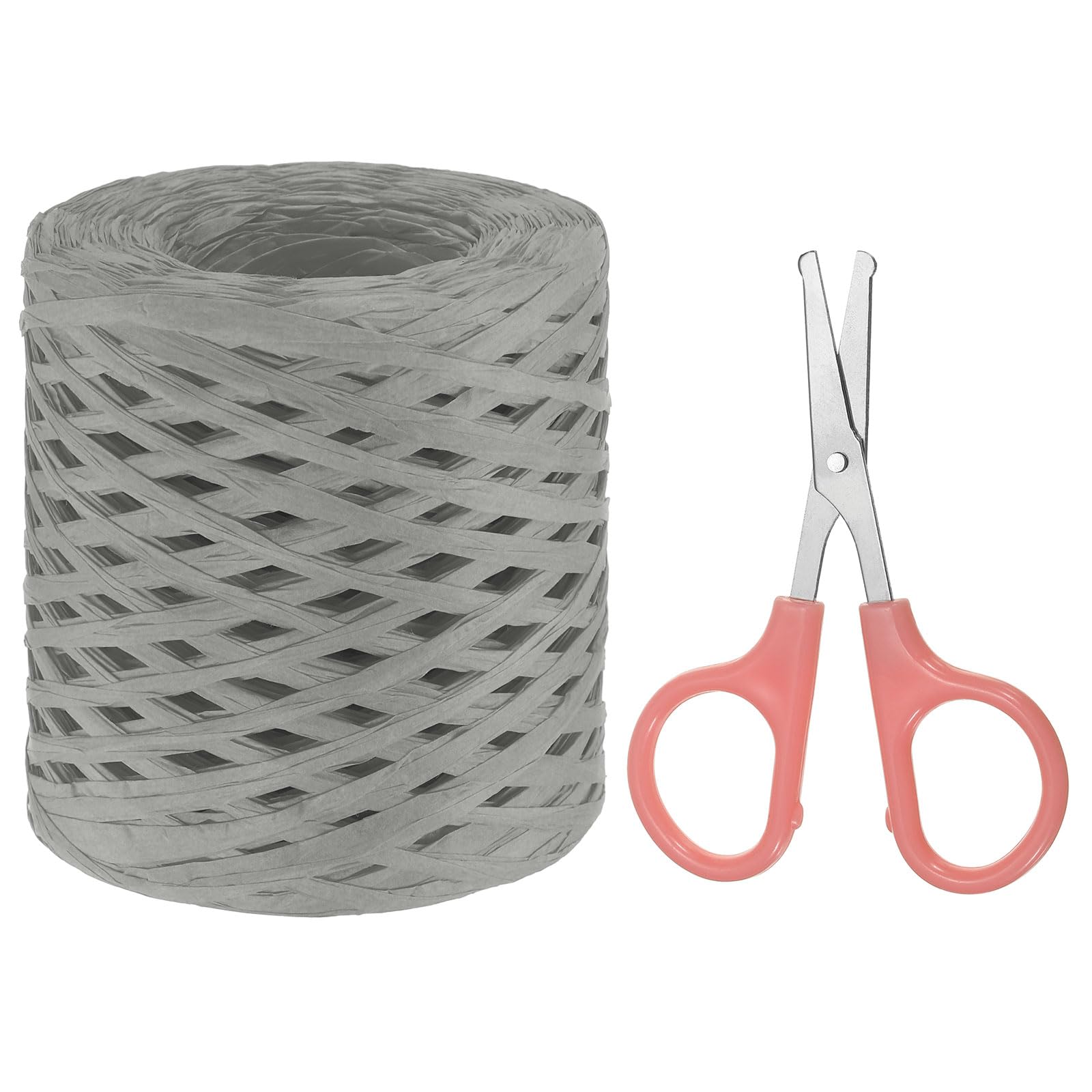 PATIKIL Raffia Paper Craft Ribbon Assortment Kit, Natural Raffia String with Scissor for Gifts, Flower Bouquets, Decoration, Gray, 218 Yards