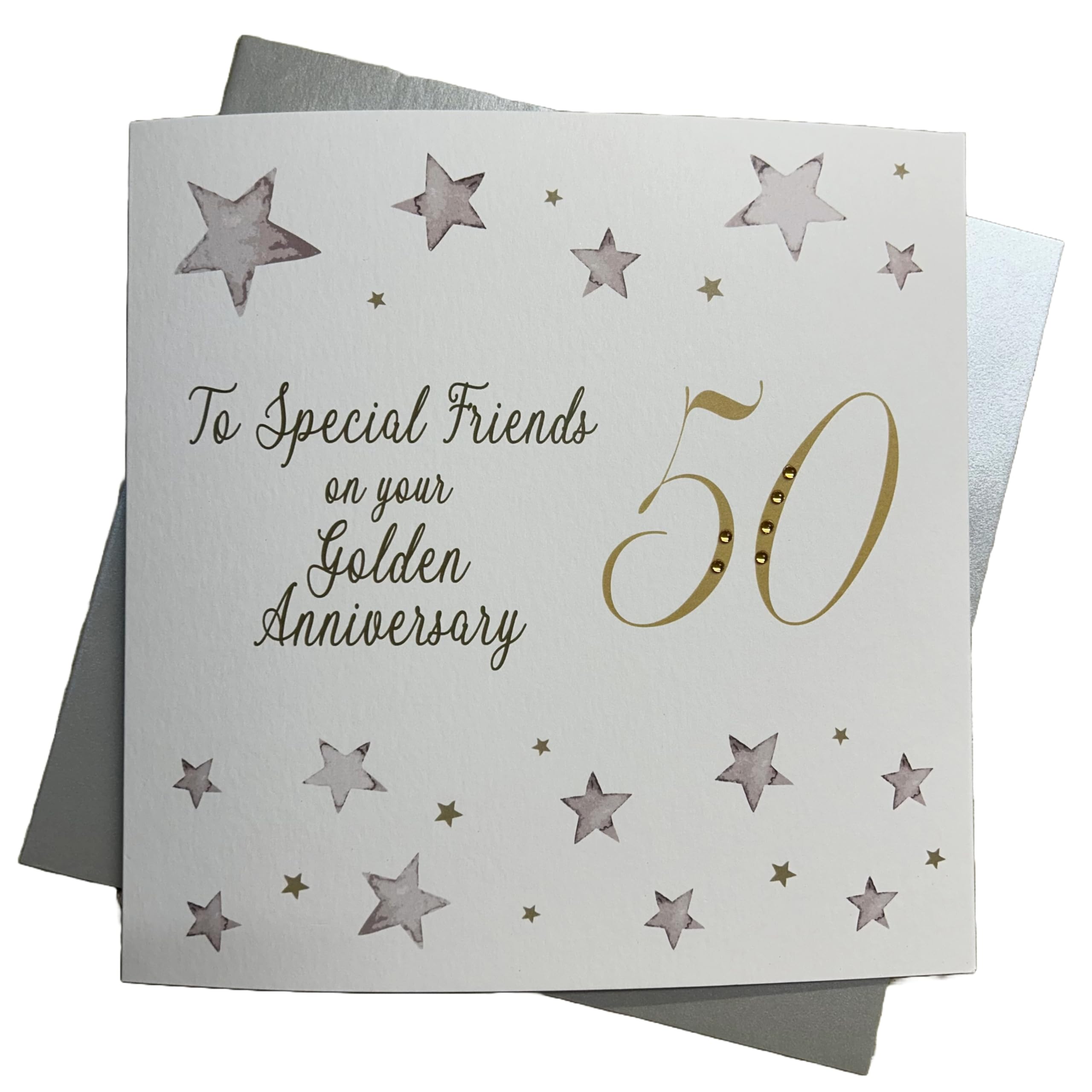 White Cotton Cards To Special Friends 50, Handmade Large 50th Anniversary Card (Big Twist Range, Golden)