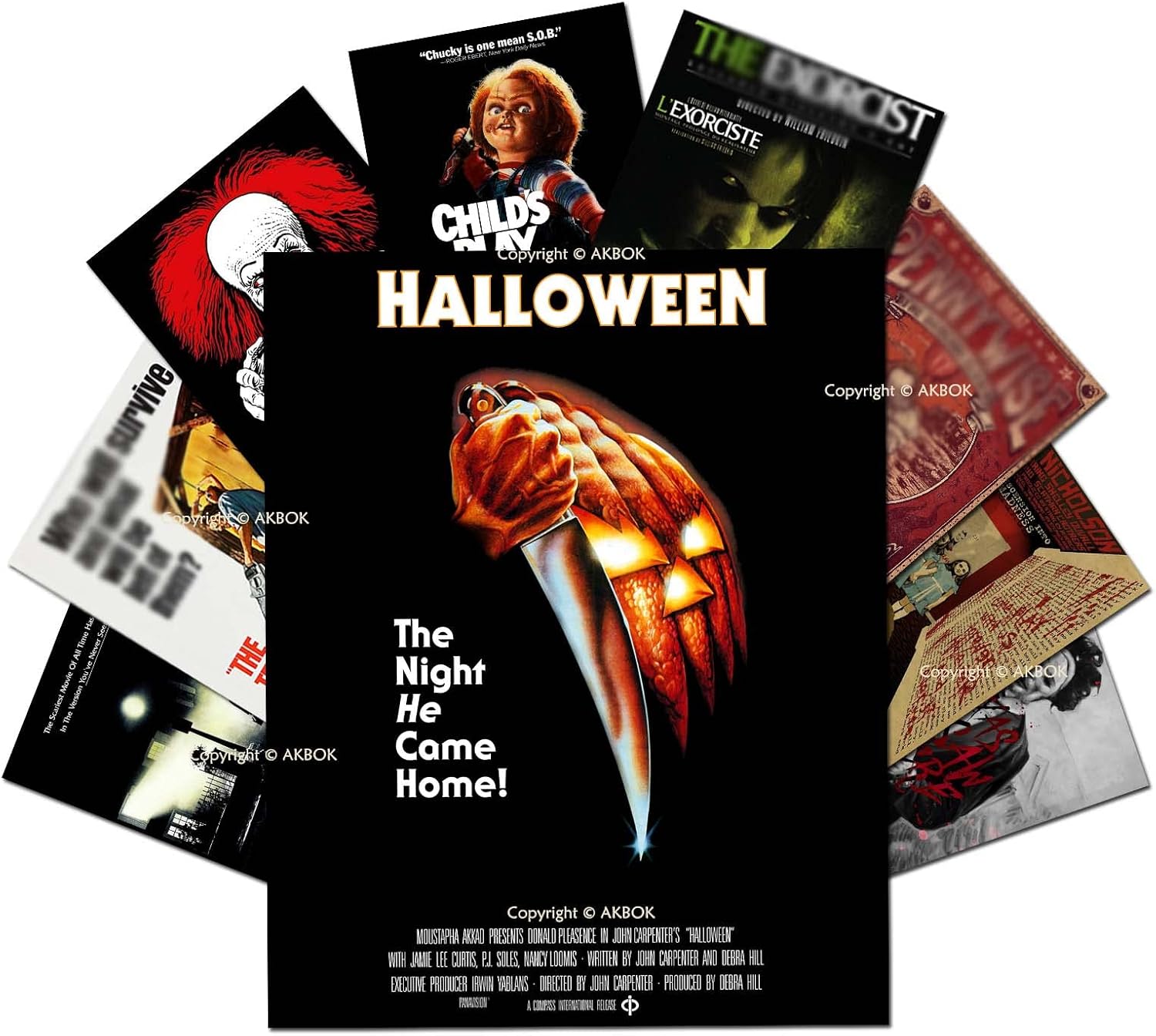 Wall Décor - 9 Pieces Vintage Horror Movie Posters, Creepy Classic Scary Movie Film Prints Wall Art Monster Suspense Movie Set Unframed for Home Living Room Bedroom Man Cave Theater Decor, 8 x 10 Inch