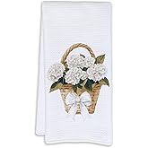 Cabana Bro White Hydrangea Floral Kitchen Towels, Hydrangea Dish Tea Towels for Kitchen Decor, Cottagecore Blue Flower Botanical Decorative Hand Towel for Bathroom, 16x24 Inch