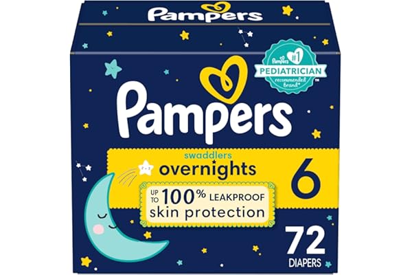 Pampers Swaddlers Overnights Diapers - Size 6, 72 Count, Disposable Baby Diapers, Night Time Skin Protection