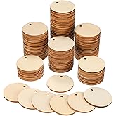 100 Pieces Unfinished Round Wooden Circles with Holes Round Wood Discs for Crafts Blank Natural Wood Circle Cutouts for DIY Crafts Party Birthday Christmas Decoration (1.5 Inch)