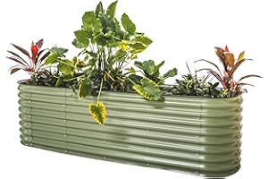 Vego garden 26" Extra Tall Raised Garden Bed Kits, 9 in 1 Modular Raised Planter Box for Vegetables Flowers Fruits Oval Metal Raised Garden-Olive Green