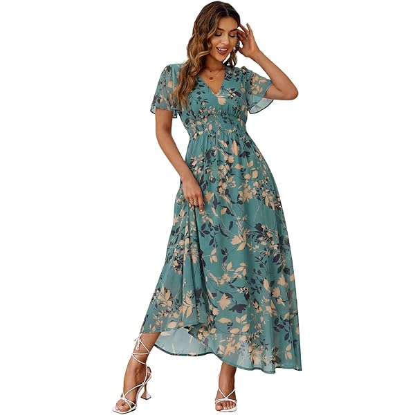 Simplee Womens Boho Floral Maxi Dress Semi Formal Spring Wedding Guest V Neck Short Sleeve Empire Waist Long Fall Dresses (S Black Brown) at Amazon Women's Clothing store Simplee Womens Boho Floral Maxi Dress Semi Formal Spring Wedding Guest V Neck Short Sleeve Empire Waist Long Fall Dresses (S Black Brown) at Amazon Women's Clothing store