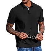 COOFANDY Men's Polo Shirts Short Sleeve Cotton Pique Casual Button T Shirts Classic Fit Collared Golf Shirts