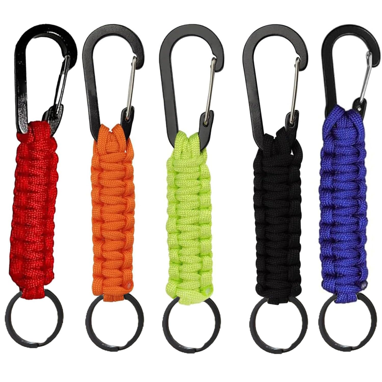 5 Pcs Keyring with Carabiner, Paracord Keychain Hook, Lanyard Clips, Braided Paracord Carabiner, for Men Women Outdoor Camping Hiking
