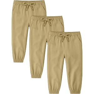 Cooraby 3 Pack Toddler Boys Jogger Pants Quick Dry Boy Uniform Pants with Pockets Elastic Waist Casual Pants for Kids