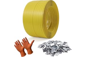 NEWANRAN Poly Strapping 1/2 Plastic Banding Strap, 1640' Length, 600lbs Break Strength,200pcs Strapping Seals(Yellow)