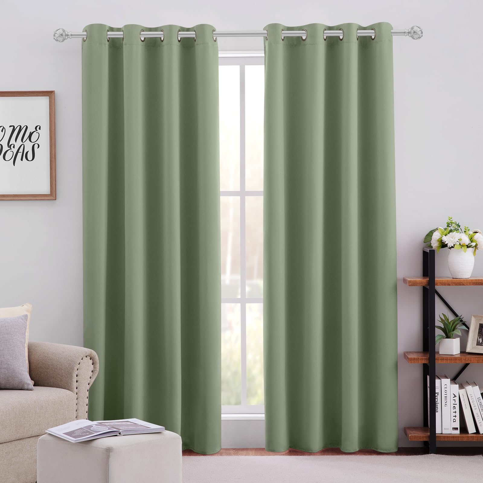 Photo 1 of HOMEIDEAS Sage Green Blackout Curtains for Bedroom 52 X 84 Inch Length 2 Panels Set Room Darkening Bedroom Curtains, Soundproof Thermal Grommet Window Curtains for Living Room for Christmas