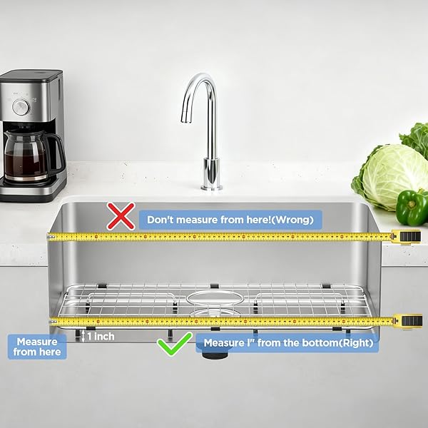 SANYCASA STAINLESS STEEL KITCHEN SINK GRID – 26-3/8” X 14-5/8” SINK PROTECTOR FOR SINGLE BOWL SINKS – REAR DRAIN LOCATION, DURABLE SINK GRATE & DRYING RACK FOR GLASSWARE