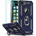 LeYi Compatible for iPhone 8 Plus Case, iPhone 7 Plus Case, iPhone 6 Plus Case with Tempered Glass Screen Protector [2 Pack], Military-Grade Phone Case with Ring Kickstand for iPhone 6s Plus, Blue