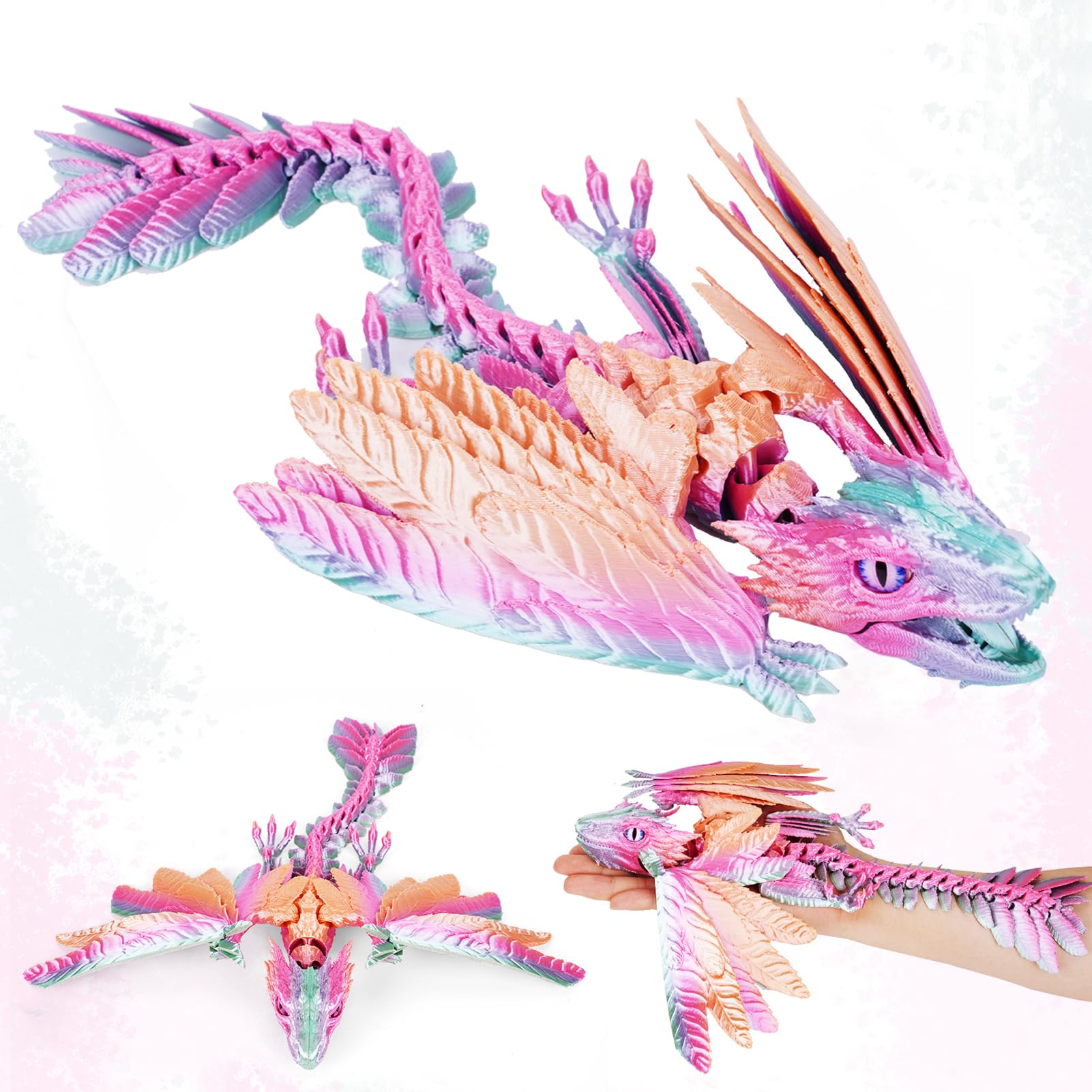 Photo 1 of SHUWND 3D Printed Dragon with Wings, Feathered Wyvern Dragon,Full Articulated Crystal Flying Dragon,Realistic Large Pet Dragon, Flexible Shoulder Dragon Stuff 3D Printed Animals Toy (MINI)
