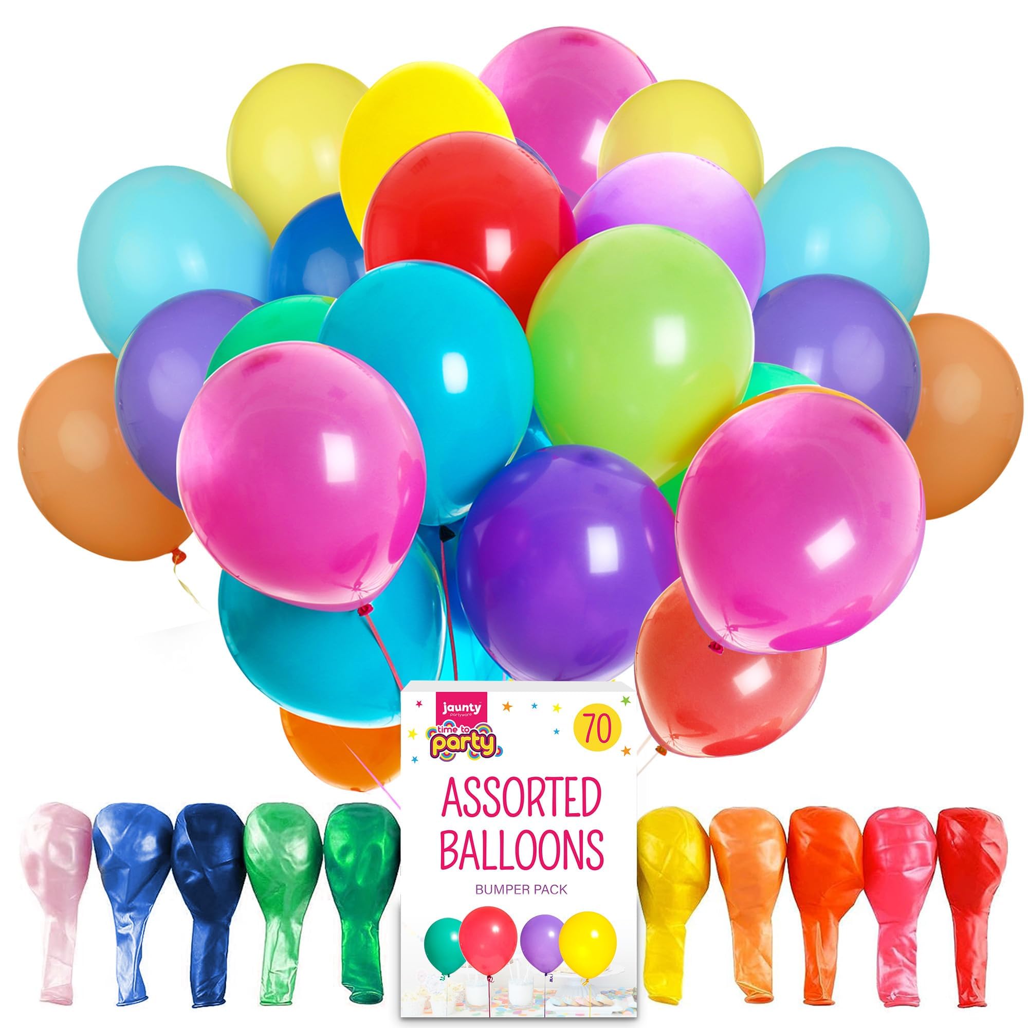 Jaunty Partyware 70pk Premium Latex Multicoloured Balloons, 10.5 Inch Size - Vibrant Party Balloon for Birthdays, Baby Showers & Kids' Parties - Ideal for Balloon Arch, Party Games & Decorations