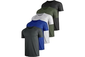 E-LIINJOYE 5 Pack Men's Mesh Dry Fit Moisture Wicking Quick Dry Tech Performance Shirts Workout Gym Short Sleeve