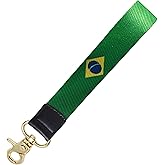 Brazil Flag Keychain,Brazilian Wristlet Strap Lanyard Keychain Holder with Key Ring Cell Phone lanyards Key Chain Holder,Be Used for Car ID Backpacks Luggage Motorcycles,Gifts - EDC.