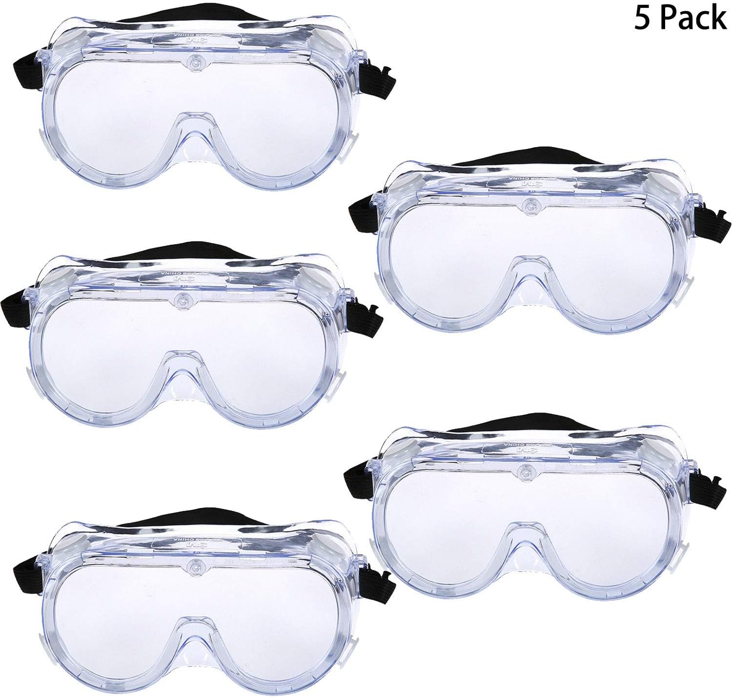 Cotiny 5 Pack Technician Protective Safety Goggles Adjustable Goggles with Vision for Eye Protection