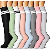 QUXIANG Copper Compression Socks for Women & Men Circulation (8 Pairs) - Best for Running Athletic Cycling - 15-20 mmHg