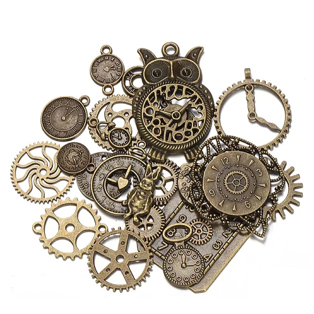 MiaLover 40pcs Antique Steampunk Gear Set Metal Gear Pendant Steampunk Gear Bracelet Watch Retro Charms for Handmade Accessories Decoration, Diverse misure, fino a 5 cm, Antique Bronze