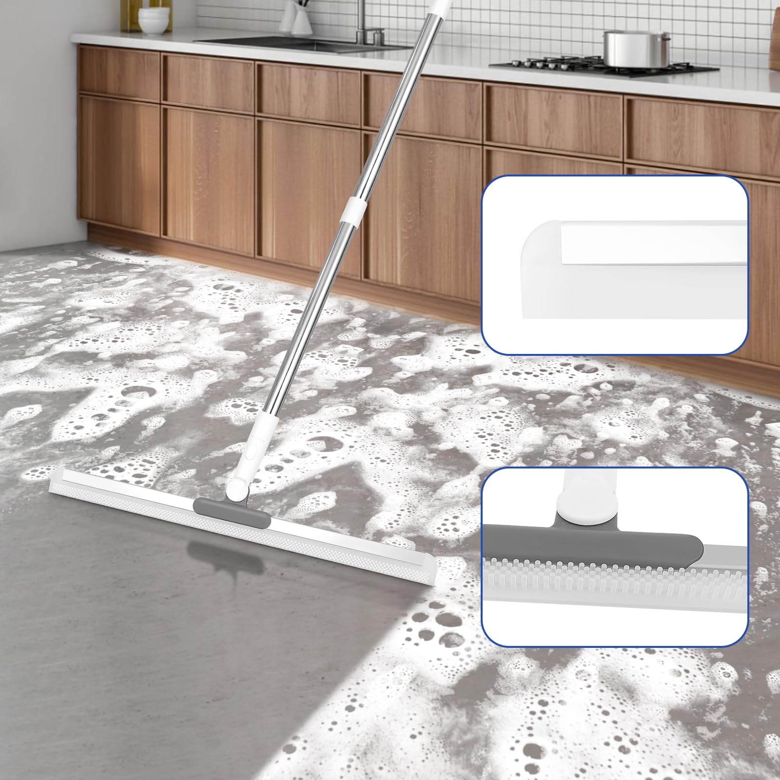 Photo 1 of Hiitytin 4-in-1 Floor Squeegee Pet Hair Remover Large Squeegee Broom for Floor with 53.5" Handle Perfect for Tiles, Marble, Wood, Bathroom, Garage, Shower, Window