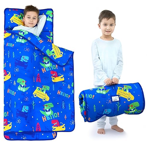 UOMNY Toddler Nap Mat for Boys-Dinosaur Nap Mats with Pillow,Boys Girls Sleep Mat for Preschool Kindergarten 53 x 22 inches