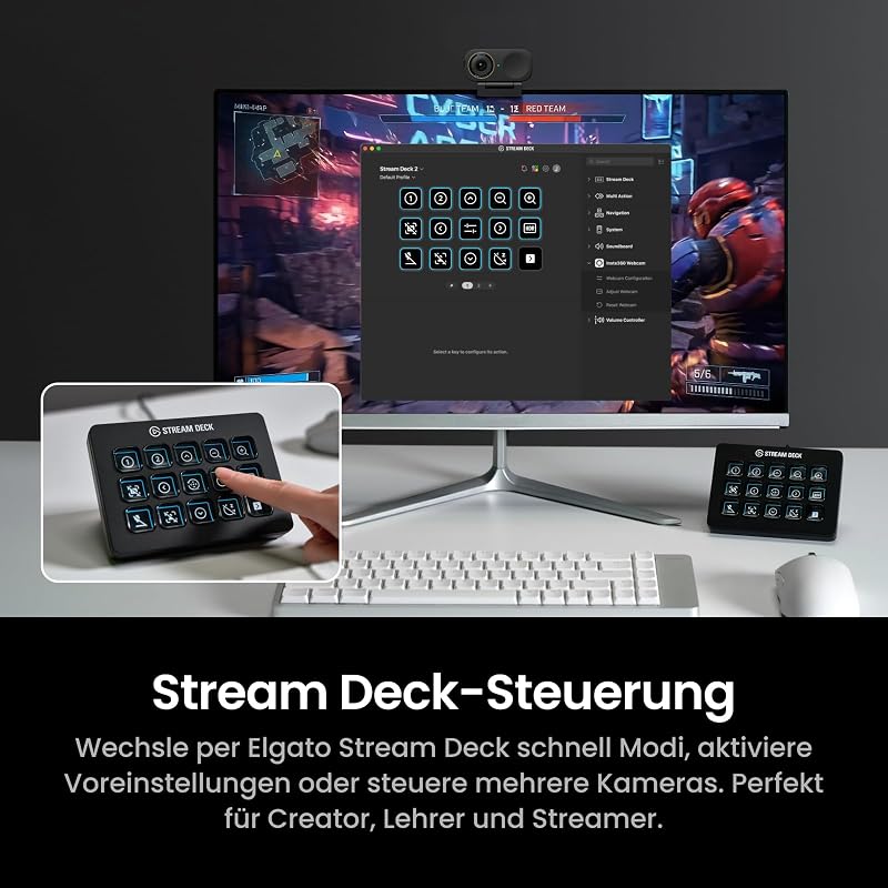 Link 2C Pro Auf Geht's-Bundle – 4K PTZ-Webcam für PC/Mac, 1/1,3"-Sensor, Schwachlicht, Auto-Framing, HDR, rauschunterdrückende Richtmikrofone, unterstützt Stream Deck, Zoom