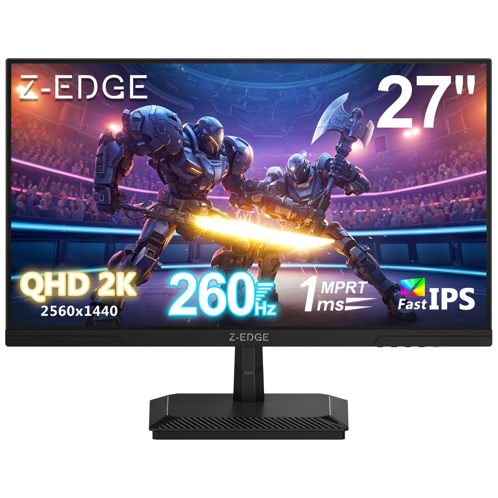 Z-Edge 27 Zoll 260Hz QHD Gaming Monitor (Unterst. 240Hz) 1ms MPRT, 2K 2560x1440 IPS Panel, LED Monitor, 350cd/m² Helligkeit, HDR10, FreeSync, DisplayPort (260Hz 240Hz), HDMI (144Hz), Schwarz