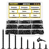 220 PCS Truss Head Black Wood Screws Assortment Kit,FIXLINK High Hardness Wood Screws Set, Phillips Drive Assorted Screws, Co