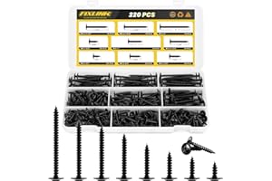 220 PCS Truss Head Black Wood Screws Assortment Kit,FIXLINK High Hardness Wood Screws Set, Phillips Drive Assorted Screws, Co