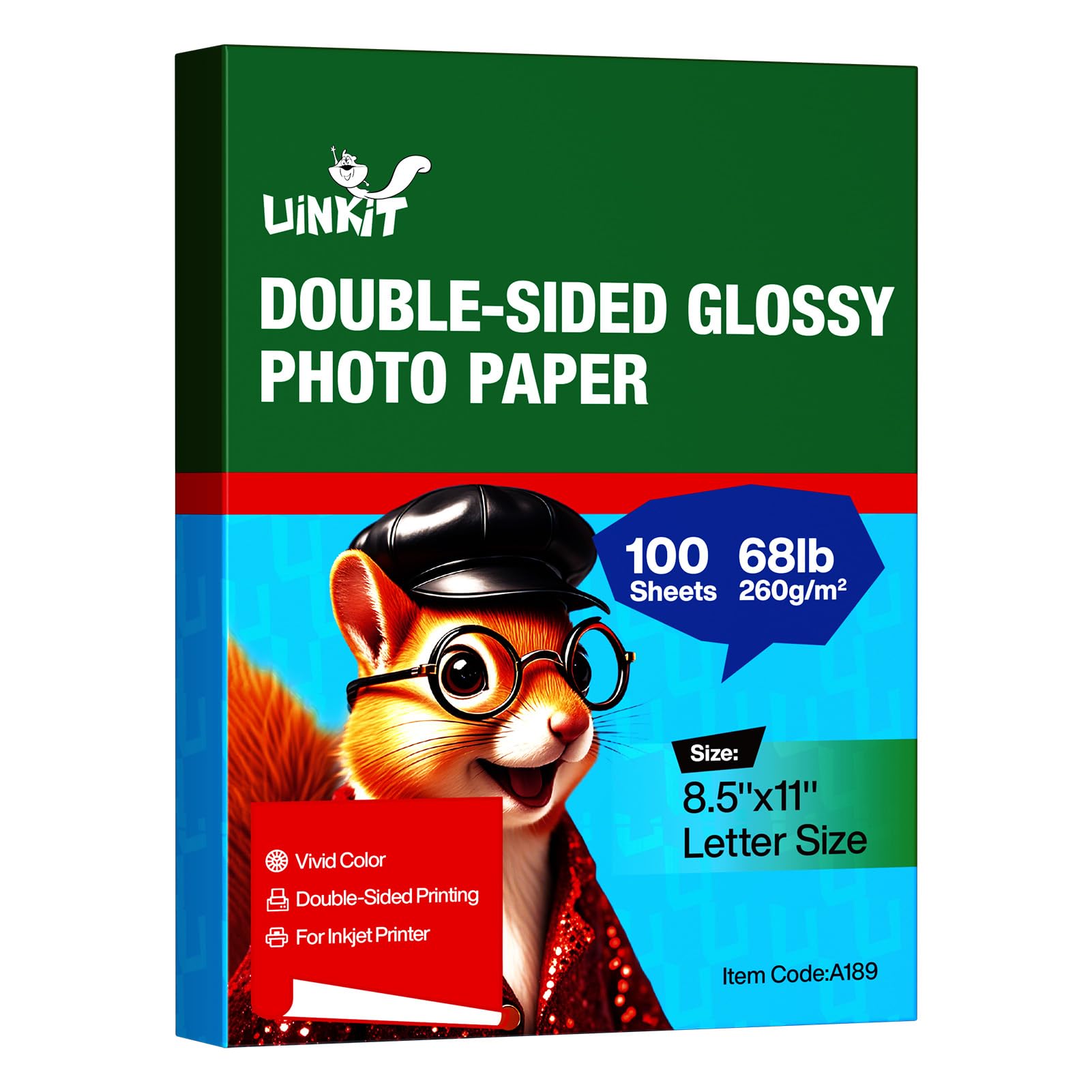 Photo 1 of Uinkit Thick Photo Paper Glossy Double Sided 100 Sheets 8.5x11 Heavyweight 68lb 260gsm Inkjet Both Sides Printable 11.8mil A4 Letter size Flyer Bulk Pack 8.5 x 11 Card paper postcard postal A189