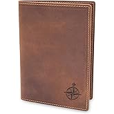 WANDERINGS Leather Travel Wallet with Passport Holder - 5.5" x 4" - Genuine Leather Case with RFID Blocking for Men and Women - Folding Wallet for Passports