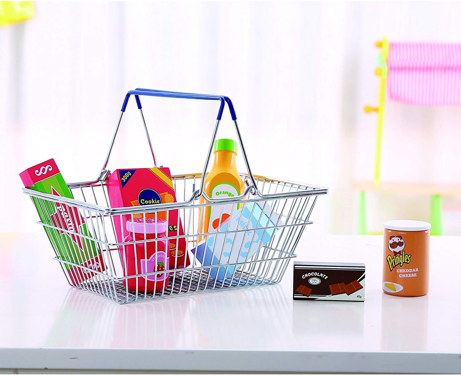 Milly & Ted Metal Shopping Basket & Wooden Play Food Set Childrens