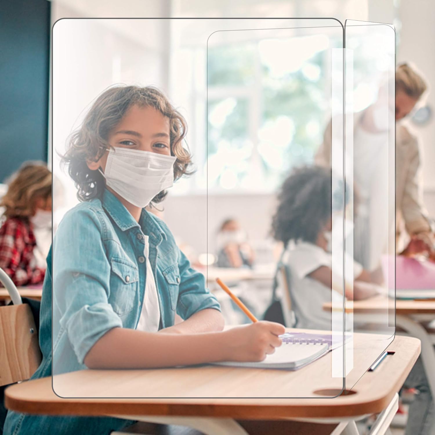 Folding Sneeze Guard for Students | NO Cutout Student Desk Barrier Shield | Adjustable Acrylic Plexiglass Countertop Barrier| Portable Protective Shield | 20''W×24''H×13.8''D: Home Improvement
