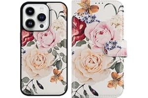DorisMax for iPhone 14 Pro Max Wallet Case,Detachable Flip Folio Cover RFID Blocking 4 Card Slots Holder Premium PU Leather Magnetic Kickstand Phone Case for iPhone 14 Pro Max 6.7" Colorful Flowers