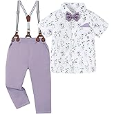 YUEMION Toddler Boy Clothes Suit Wedding Outfit Boys Dress Shirt+Bowtie+Suspender Pants, Kids Gentleman Formal Set 2-8 Years